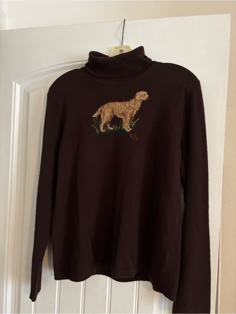 Ralph Lauren Brown Turtleneck Sweater with Dog Embroidery